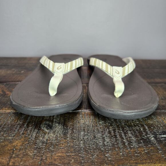 NEW Olukai Ho'Opio Womens Size 6 Sandals Flip Flop Thong Flats Striped White - Picture 3 of 11